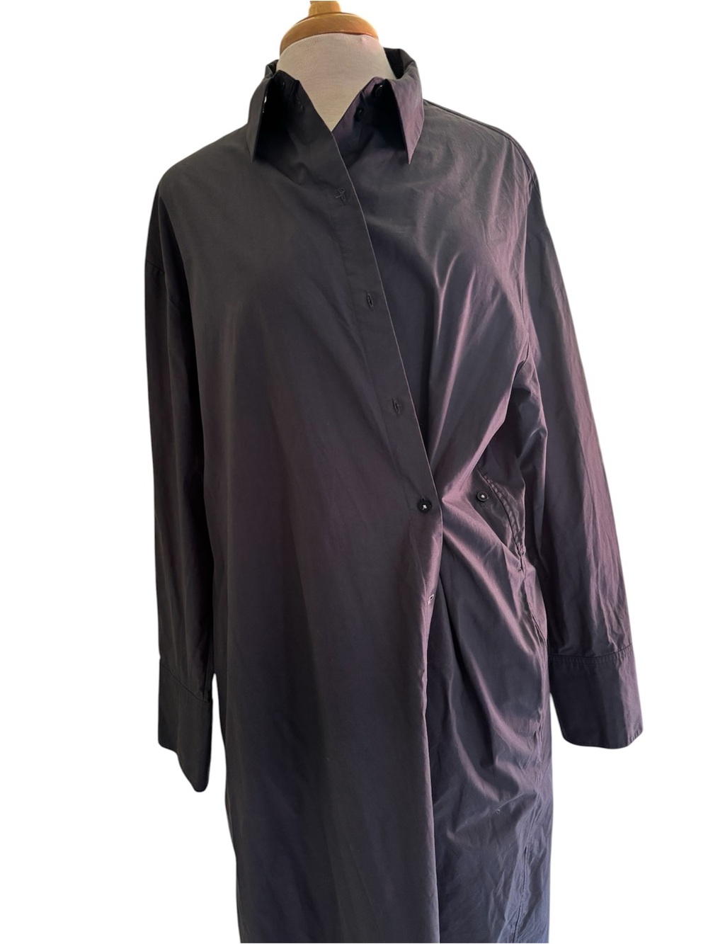 COS Cotton Poplin Maxi Shirt Dress Dark Gray Asymmetrical Versatile Sz 14
